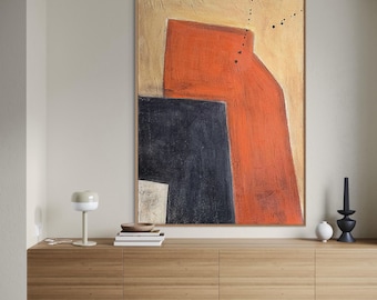 Extra Large Abstract Painting Minimalist Painting Terracotta Brown Beige Abstract Painting Textured Modern Art Black Painting Canvas Paintin
