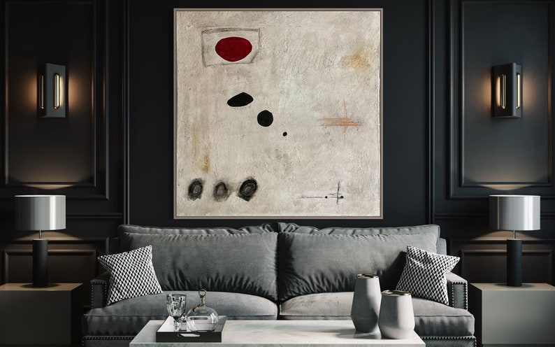 large abstract painting, contemporary art, white painting, white abstract painting, red painting, extra large modern painting, wabi sabi wall art, loft wall art, luxury residence wall art