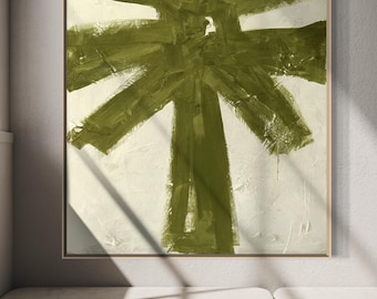 Extra Large Wall Art Abstract, Green Abstract Art, Abstract Green Palm Tree Painting,Khaki painting, Textured Canvas Painting,Minimalist Art