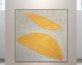 Large Abstract Painting,Yellow original abstract art, beige painting,Extra large oil painting,Textured painting,living room art,Minimalist