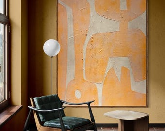 Extra Large Abstract Painting Minimalist Painting Mustard Yellow Abstract Painting Mid Century Modern Art Beige Painting Canvas Painting