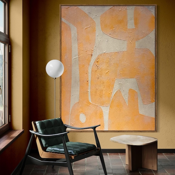 Extra Large Abstract Painting Minimalist Painting Mustard Yellow Abstract Painting Mid Century Modern Art Beige Painting Canvas Painting