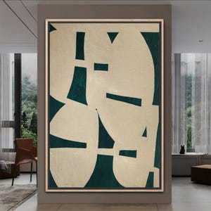 Extra Large Abstract Painting Minimalist Painting Green Abstract Painting Mid Century Modern Art Beige Painting Original Textured Painting