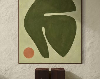 Extra Large Abstract Painting Minimalist Painting Green Abstract Painting Mid Century Modern Art Salmon Painting Textured Canvas Painting