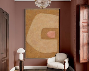 Mid century modern abstract painting, Textured neutral wall art, Beige&Blush Pink Canvas art, minimalist earthy tones artwork,Statement Art