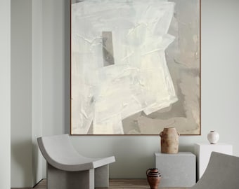 Extra Large Abstract Painting White Painting Texture Painting Minimalist painting Modern art Gray Painting Brush Strokes Textured Painting