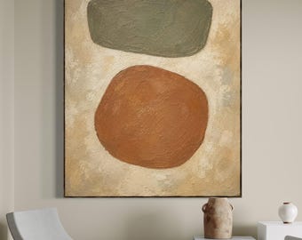 Minimalist abstract painting, textured neutral wall art, earth tone canvas art, modern organic shapes, beige terracotta artwork,contemporary