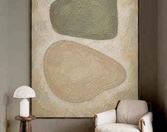 Minimalist abstract painting, textured neutral wall art, earth tone canvas art, modern organic shapes, beige sage green artwork,contemporary