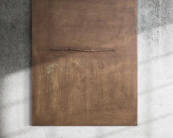 Pintura abstracta extragrande, pintura texturizada marrón, pintura abstracta, pintura marrón, arte mural wabi sabi, arte minimalista, arte contemporáneo