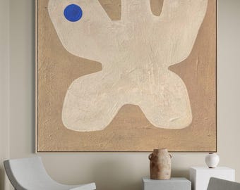 Extra Large Abstract Wall Art,Beige Painting Blue Abstract Painting,Neutral Painting,Living Room Wall Art,Minimalist Art,Contemporary Art