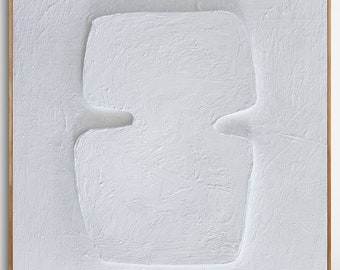 Midcentury Modern Relief Painting Texture Sculptural Geometric Wall Art White Wall Art Abstract 3D Wall Art Minimal Large Original Wood Art
