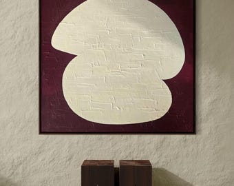 Minimalist Burgundy Abstract Wall Art, Textured Neutral Painting, Large Contemporary Canvas Art, Organic Shape Artwork, Modern Statement Art