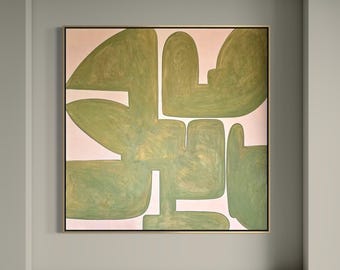 Extra Large Abstract Painting Minimalist Painting Green Abstract Painting Mid Century Modern Art Beige Painting Oversized Canvas Painting