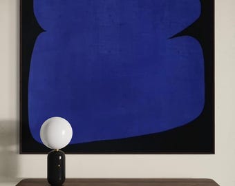 Extra Large Abstract Painting Minimalist Painting Black and Blue Abstract Painting Mid Century Modern Art Coral Blue Canvas Painting Blue