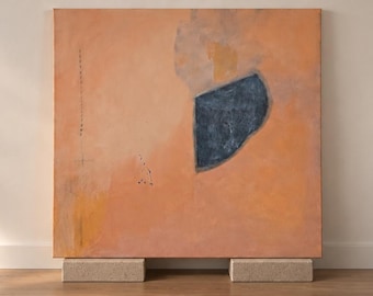 One of a Kind Original Abstract Painting, The Shape of Silence, 80x80 cm, Peach Terracotta Modern Contemporary Wall Art, Mixed Media Canvas