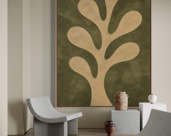 Abstract Floral Painting Green and Beige Painting Modern Painting Contemporary Art Extra Large Canvas Painting Oversized Canvas Textured Art