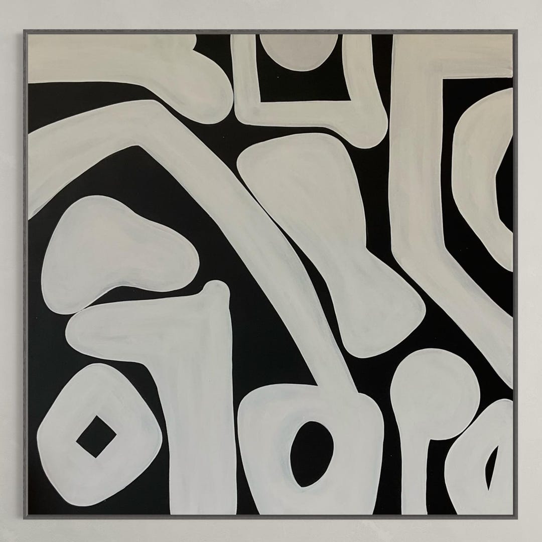 Large Abstract Black and White Painting on Canvas Modern Art Artwork ...