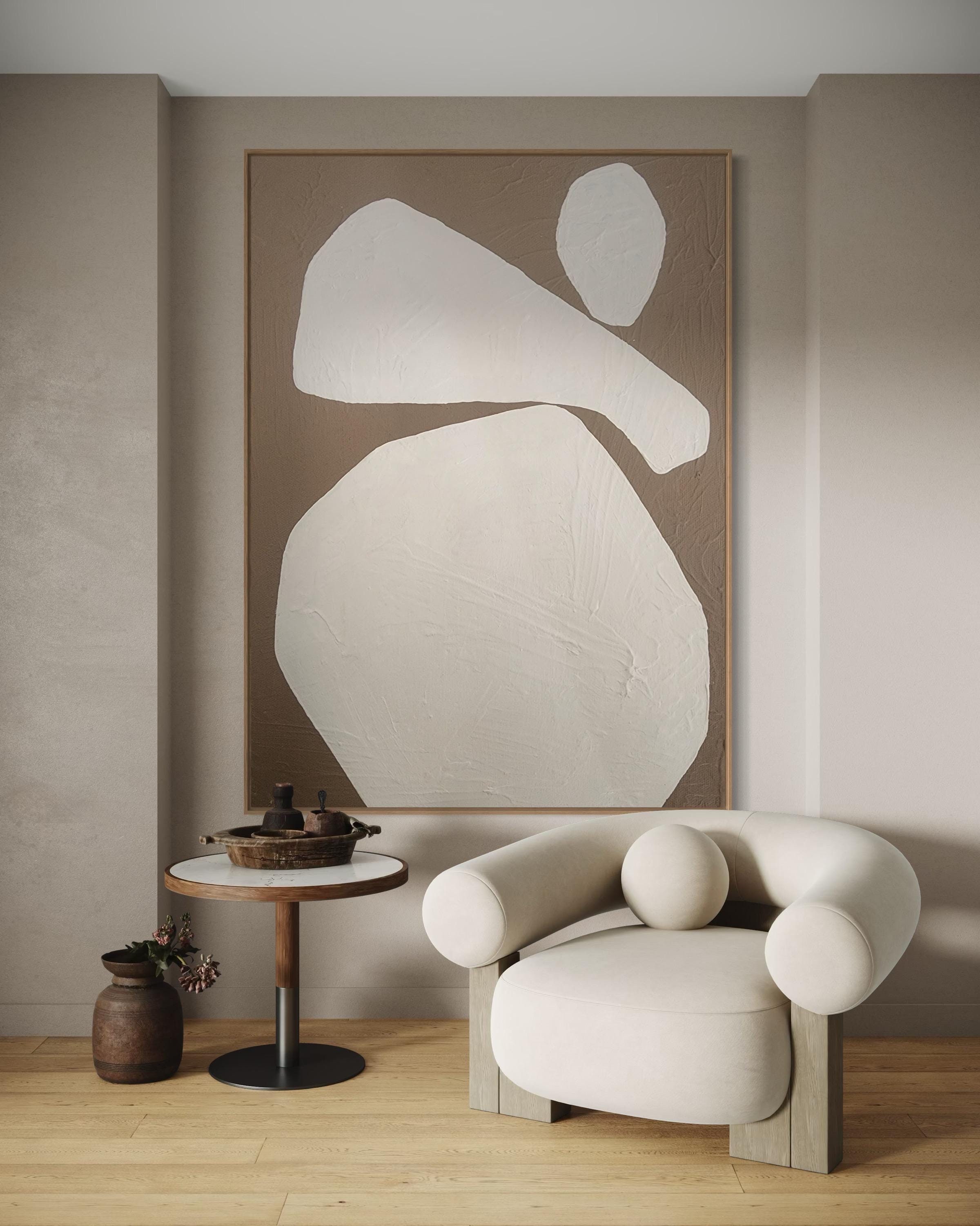 Large Abstract Painting,Mid century modern art,Beige Painting Minimalist Painting,White Painting,Minimalist Art,Textured Abstract Painting