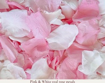 1 Litre Biodegradable Wedding Confetti - Real Pink and White Rose Petals - Dried Flower Confetti - Flower Girl Basket Wedding Aisle Flowers