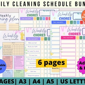 Family Cleaning Schedule, Kids Chore List, Cleaning Checklist, Cleaning Chart, Home Schedule, Planner, Printable, Digital, PDF