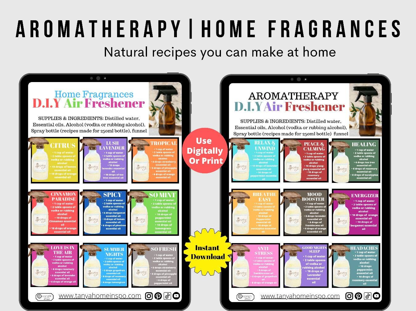 Printable Air Freshener Recipes, Essential Oils Recipes, Aromatherapy