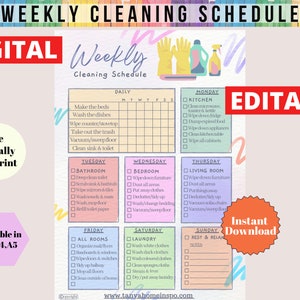 Weekly Cleaning Schedule, Chore List, Cleaning Checklist, Cleaning Chart, Cleaning, Home Schedule, Planner, Printable, Digital, PDF