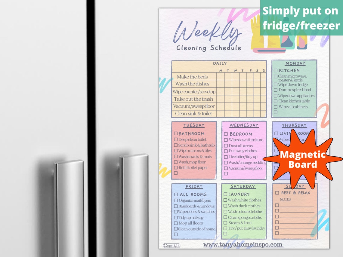 Laminated Weekly Cleaning Schedule Poster Dry Erase White - Etsy