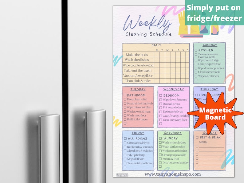 Laminated Weekly Cleaning Schedule Poster Dry Erase White Etsy
