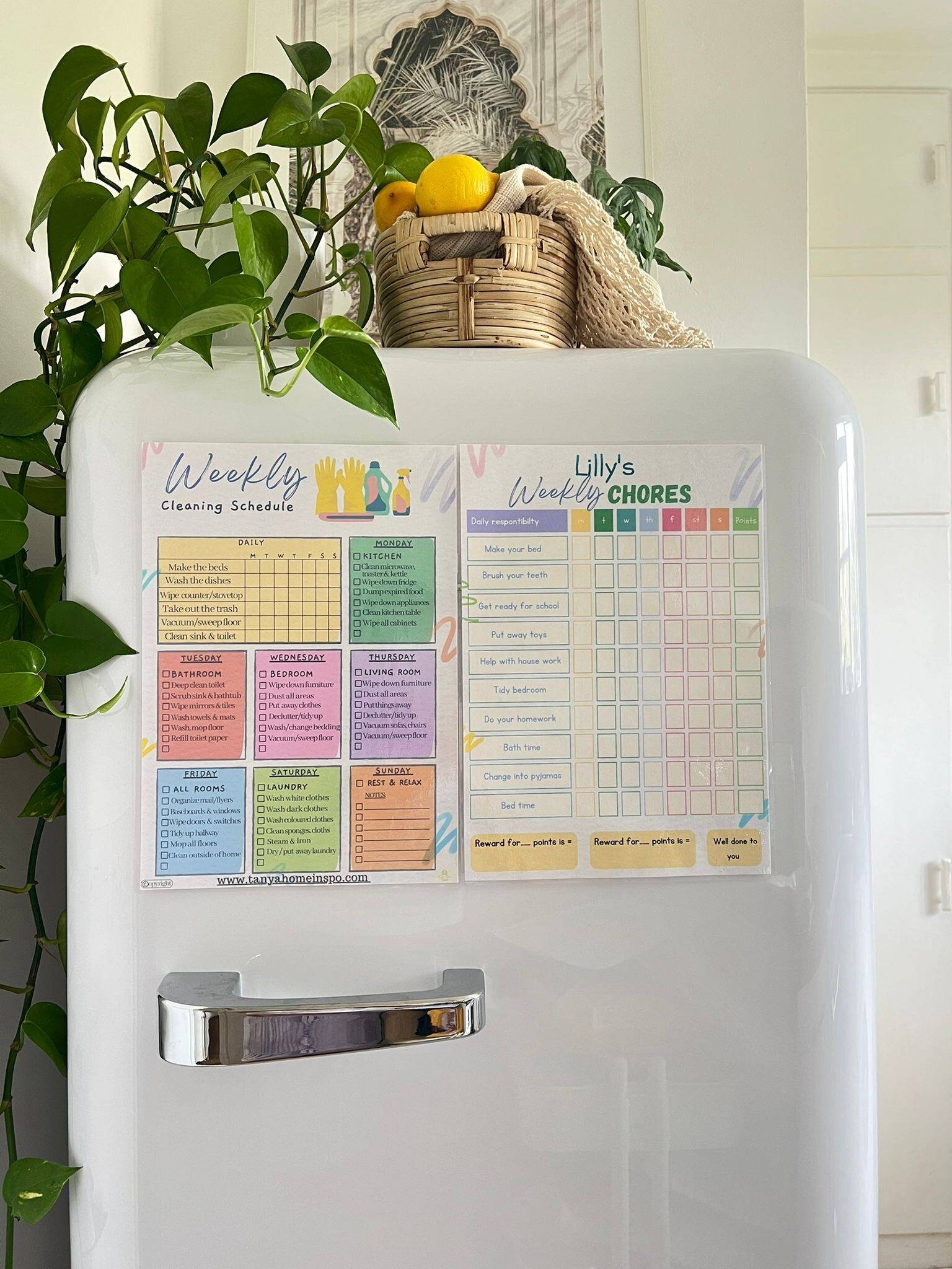 Laminated Adults & Kids Weekly Cleaning Posters, Dry Erase White Board ...