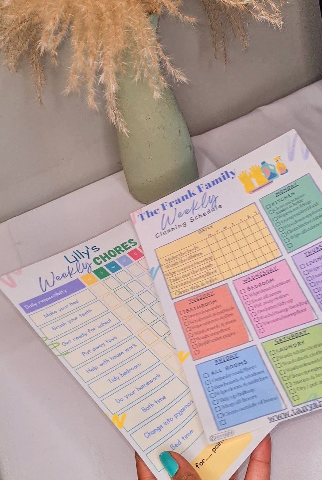 Laminated Adults & Kids Weekly Cleaning Posters, Dry Erase White Board ...