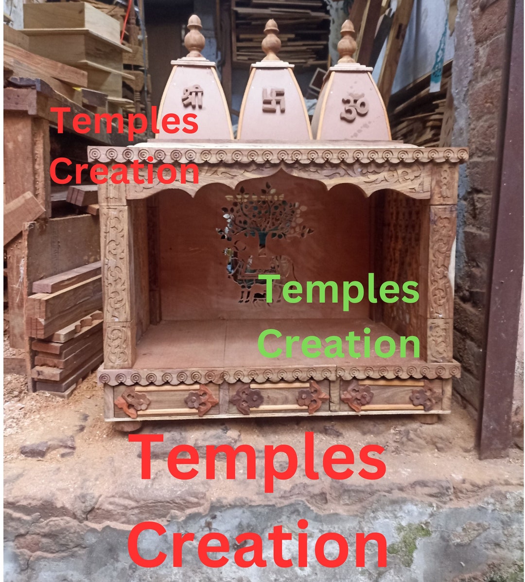 Wooden Temple 38 Large Solid Teak Wood Heavy Hand Carved Etsy