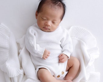 Gender Neutral Baby Knitted Romper Heirloom- My First Outfit