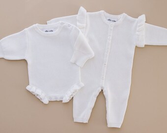 Ruffle Frill Cotton Knit Baby Romper: Newborn Outfit