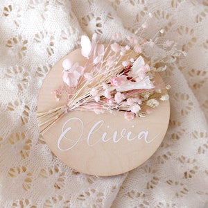 Dried flower birth announcement plaque, newborn photo prop, baby name sign, Wooden Name Announcement Plaque, baby name sign