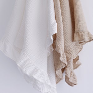 Muslin blanket, cotton frill baby swaddle, ruffled muslin wrap