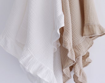 Muslin Baby Swaddle with Frill Edge, Made from Cotton with ruffled muslin wrap