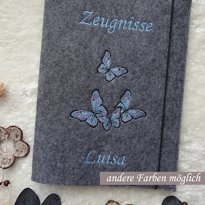 Personalisierte Zeugnismappe "Schmetterlinge" aus Filz inkl. Sichtbuch mit 20 Klarsichthüllen