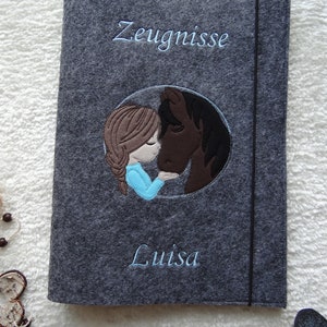 Personalized certificate folder Girl & Horse made of felt including display book with 20 transparent pockets image 2
