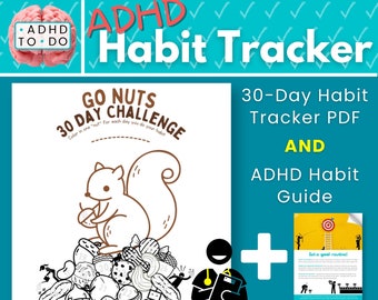 Go Nuts 30-Day ADHD Habit Tracker | 30-Day Habit Challenge | ADHD Adult Habit Tracker | Adhd Teen Habit Tracker | Adhd Kid Habit Tracker