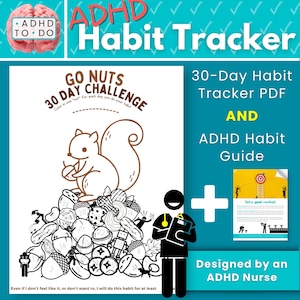 Enlouqueça o rastreador de hábitos de TDAH de 30 dias | Desafio do hábito de 30 dias | Rastreador de hábitos adultos com TDAH | Rastreador de hábitos adolescentes com TDAH | Rastreador de hábitos infantis com TDAH
