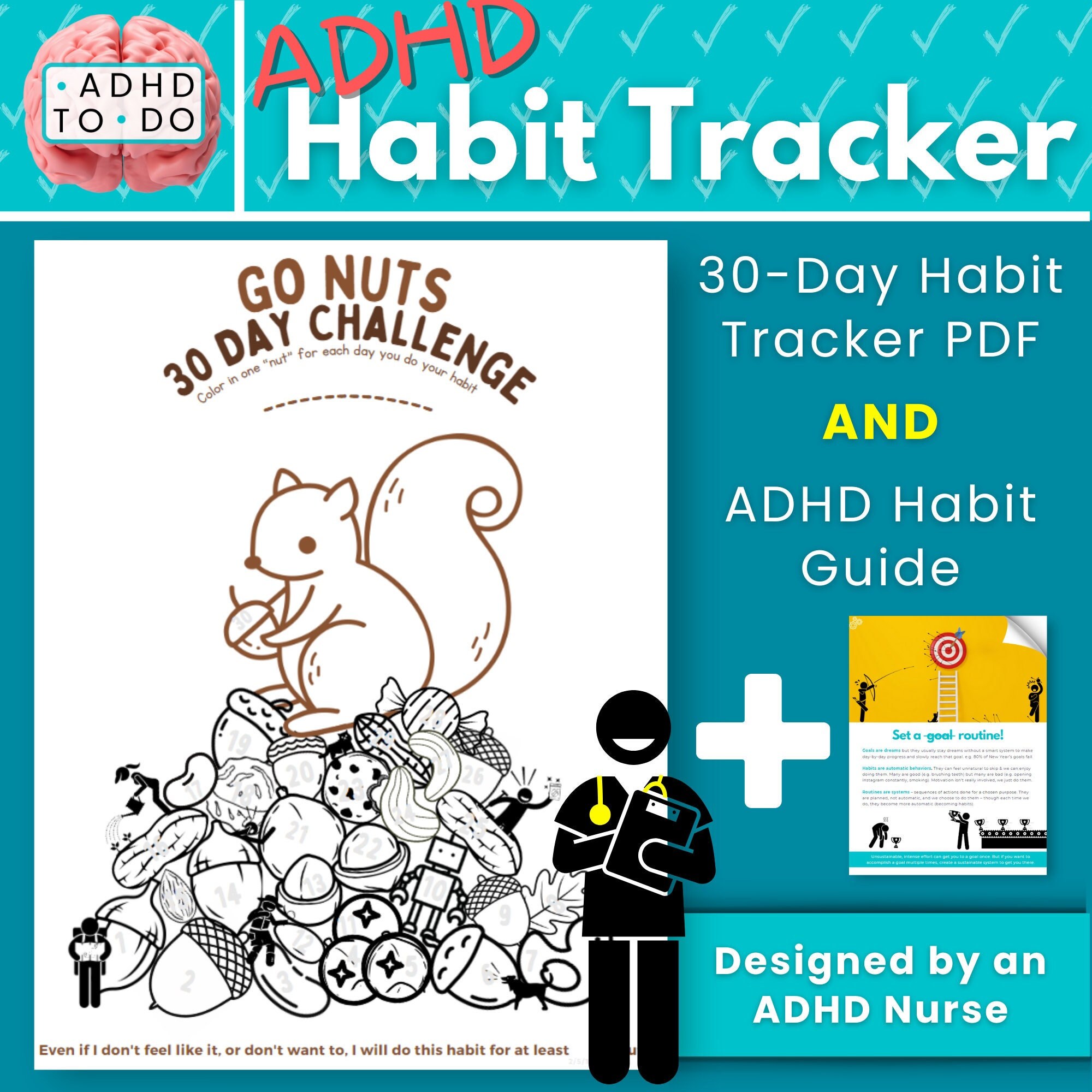 Go Nuts 30day ADHD Habit Tracker 30day Habit Challenge ADHD Adult Habit Tracker Adhd Teen