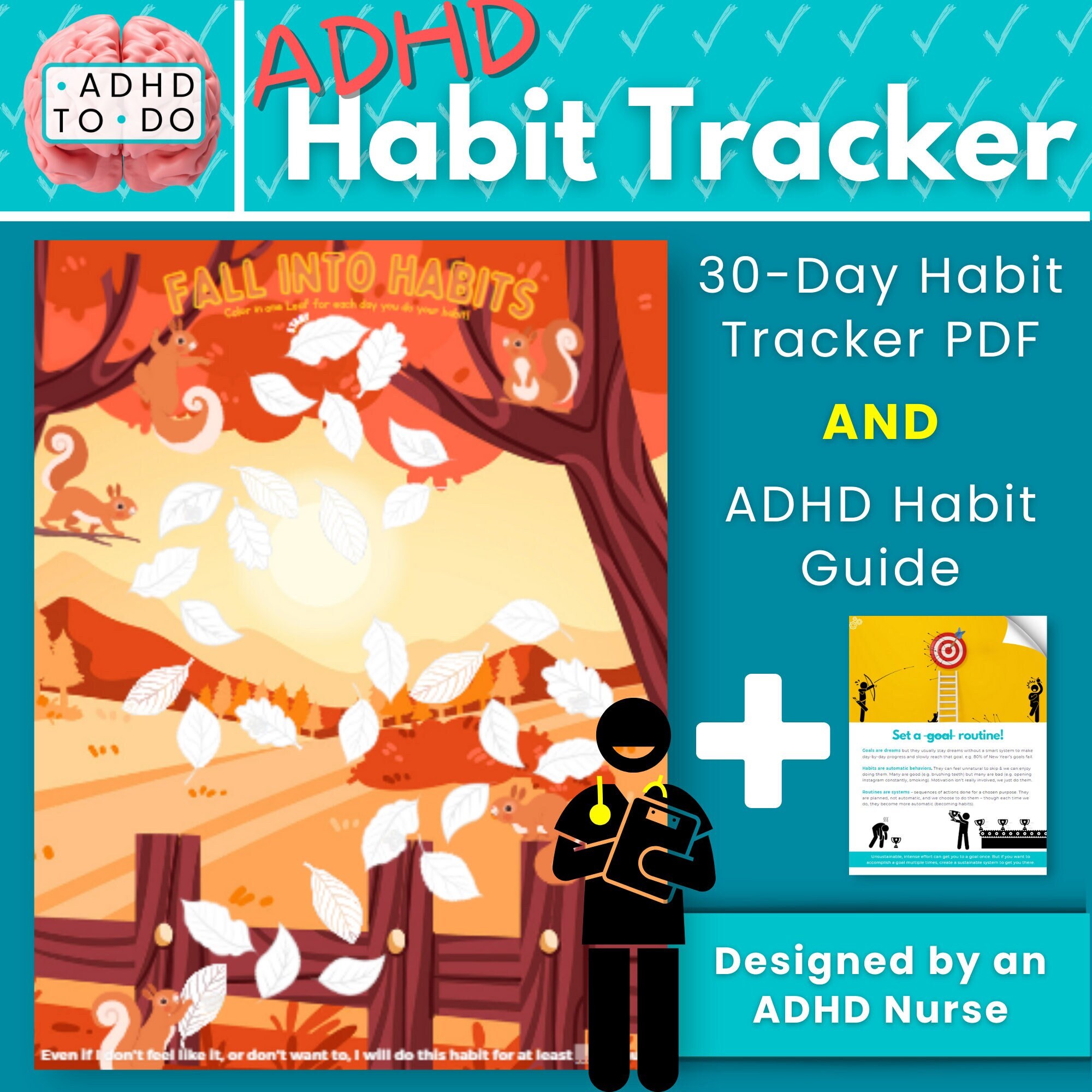 Fall into Habits 30-Day ADHD Habit Tracker | 30-Day Habit Challenge | ADHD Adult Habit Tracker | Adhd Teen Habit Tracker | Kid Habit Tracker