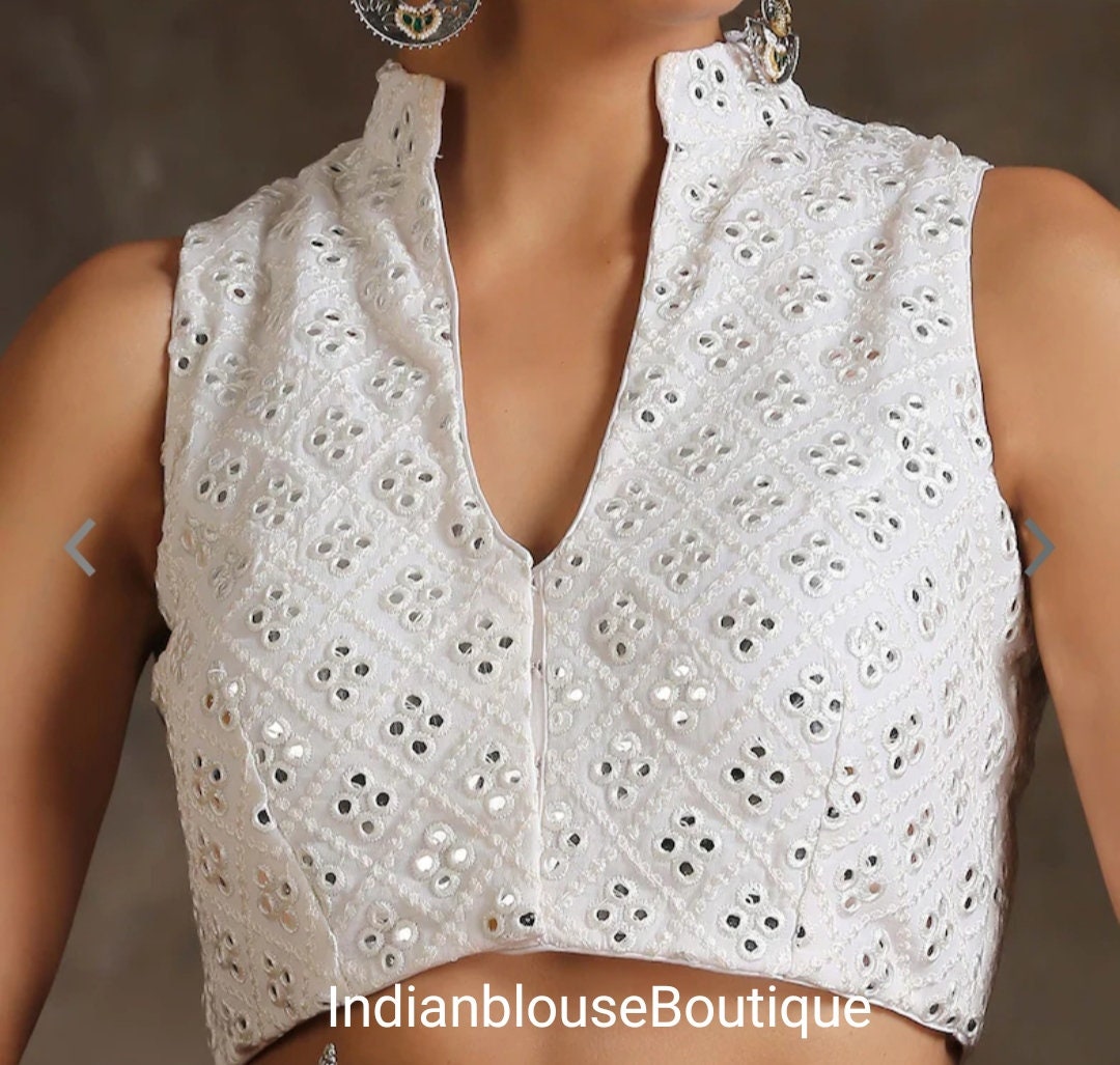 White Mirror Work Embroidered Slider main image 1