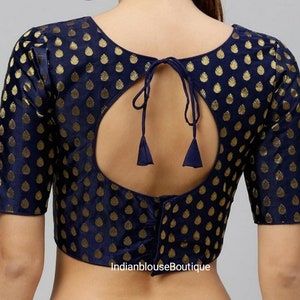 Navy blue Brocade Silk blouse , Elbow sleeves blouse, handmade blouse, Women blouse, Handmade blouse, saree blouse, party wear