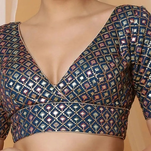 Indian Designer mirror work Blouse,Standerd collar blouse, Wedding blouse ,handmade blouse, Women blouse, Saree blouse, lengha blouse