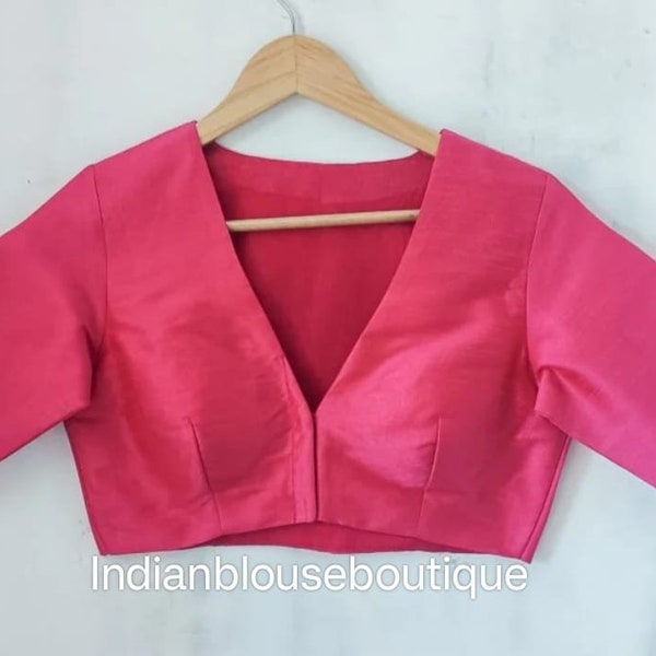 Pink Indian designer V- Neck sleeves silk blouse,Handmade blouse,Readymade blouse, Wedding blouse ,handmade blouse, Women blouse