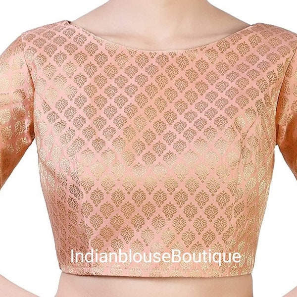Peach Chanderi  blouse , Elbow sleeves blouse, handmade blouse, Women blouse, Handmade blouse, Party use