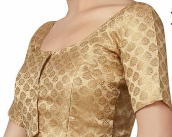 Handmade Golden Chanderi Silk blouse , Elbow sleeves blouse, handmade blouse, Women blouse