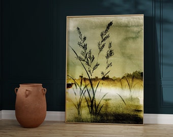 Japanese Landscape Art Print: Green Mountain Wall Decor