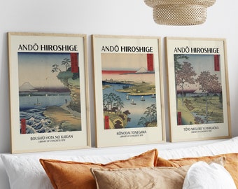 Set of 3 Japanese Art Prints, Vintage Art Decor Prints, Gallery Art Posters, Famous Artists Wall Art, Modern Exhibition Vintage Art